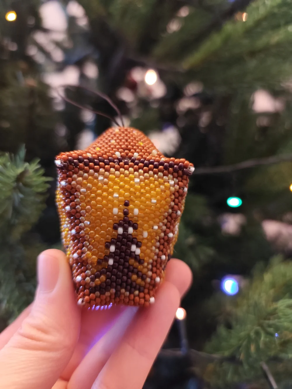 Beaded Orange Star Pendant Holiday Ornament